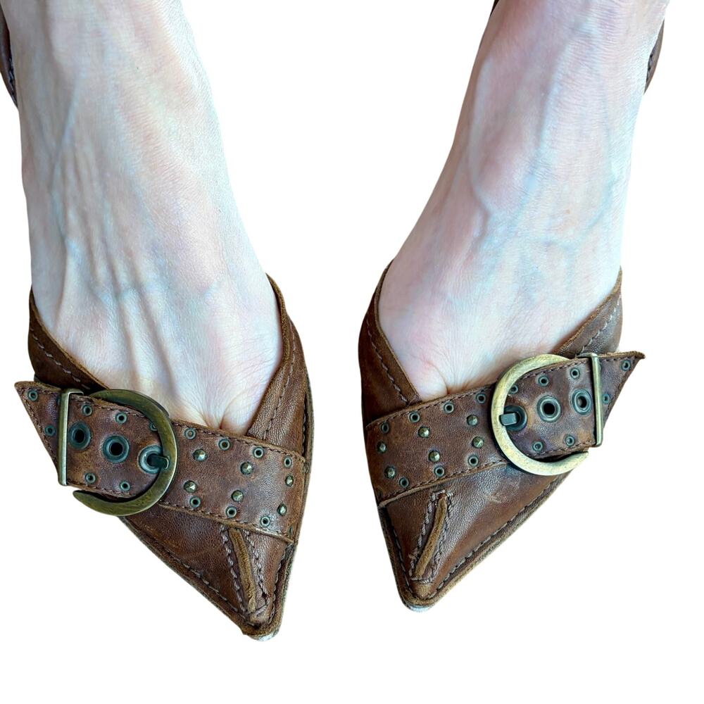 Italian Brown Leather kitten heel - EU38